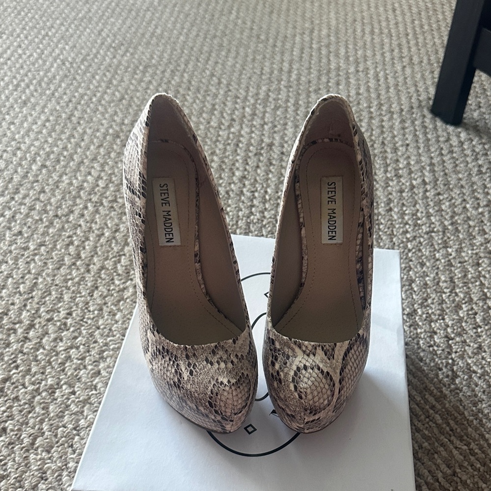 Steve Madden NALA Natural Snake-Print Platform Heels
